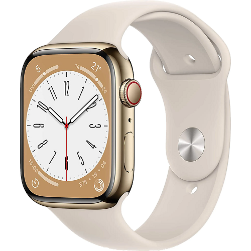 Apple Watch Series 8, Stainless Steel, 45mm, GPS + Cellular, Sport Band - Gold